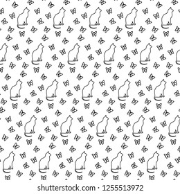Cat and butterfly seamless pattern background