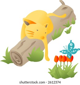 Cat and butterfly (Vector)