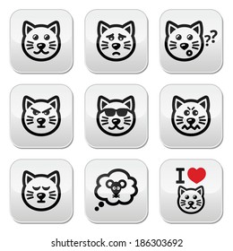 cat buttons set - happy, sad, angry buttons isolated on white