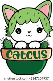 Cat Cactus Catcus art illustration