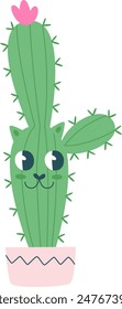Cat Cactus Character In Pot Vector Illustration