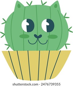 Personaje De Cactus De Gato En Ilustración vectorial De Olla