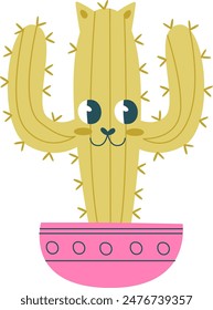 Personaje De Cactus De Gato En Ilustración vectorial De Olla