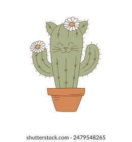 Cat cactus vector illustration. Western cat pre-made card