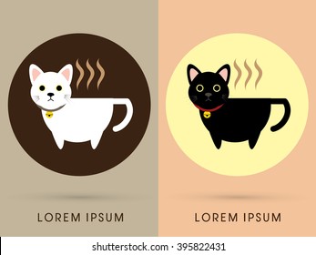 Cat cafe, cup black and white cats graphic vector.