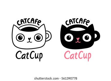 Cat Cafe Logo. Adorable Funny Kitten. 