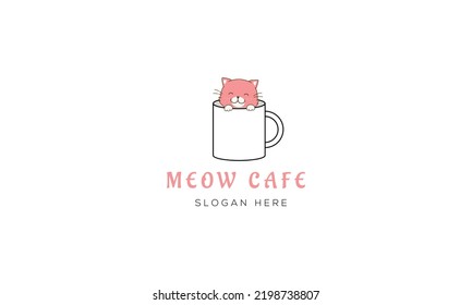 Cat Cafe logo design Vector template