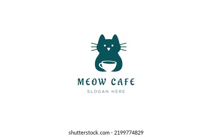 Cat Cafe logo design Vector template