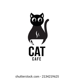 Cat Cafe Logo Illustration On White Background