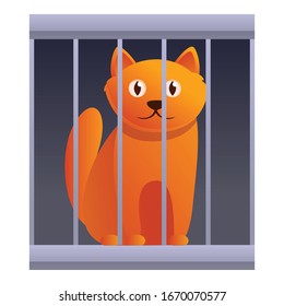 Cat In Cage Icon. Cartoon Of Cat In Cage Vector Icon For Web Design Isolated On White Background