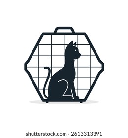Cat in a cage icon. Pet case vector isolated illustration