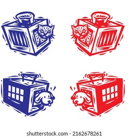 A Cat In A Cage Vector Illustration. A Dog In A Cage Vector Illustration
