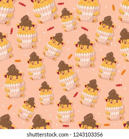 cat cake, seamless pattern