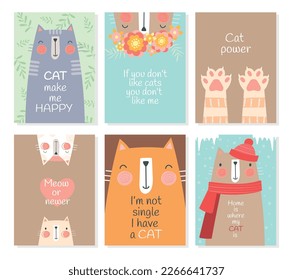 Cat calendar banner set. Collection of graphic elements for website. Seasons, spring, summer, autumn and winter. Kitten and animal. Cartoon flat vector illustrations isolated on white background