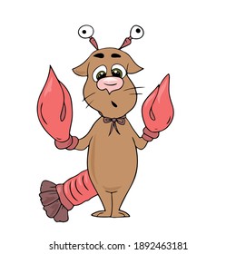 A cat in a cancer costume .Vector children's design on a white isolated background, for postcard banners.Sticker