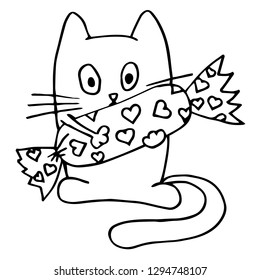 cat and candy cartoon isolated vector silhouette