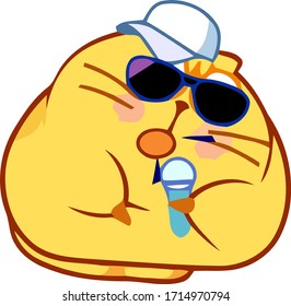  cat in a cap and glasses sings vector