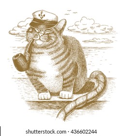 Cat captain drawn by hand