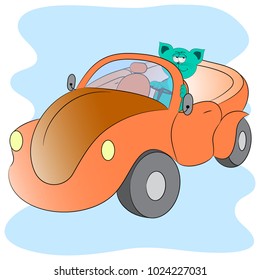 cat in the car cartoon vector illustration. kitten in the car cartoon vector illustration.