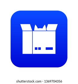Cat in a cardboard box icon digital blue for any design isolated on white vector illustration