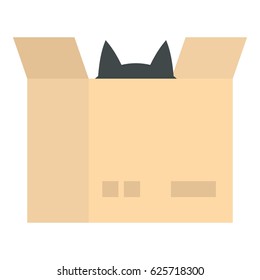 Cat in a cardboard box icon flat isolated on white background vector illustration
