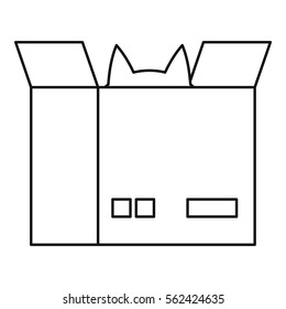 Cat in a cardboard box icon. Outline illustration of cat in a cardboard box vector icon for web design