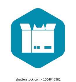 Cat in a cardboard box icon. Simple illustration of cat in a cardboard box vector icon for web design
