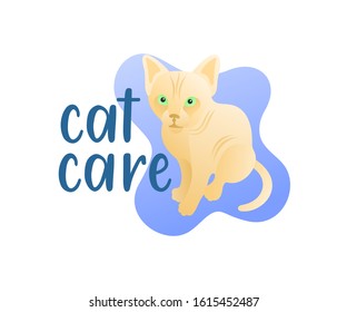Cat care, animal and pet, illustration and logo design. Cat, pet shelter and veterinary clinic, vector design