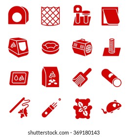 Cat care items as glyph icons / There are some cats care items like pillow, toys, litter, and brush
