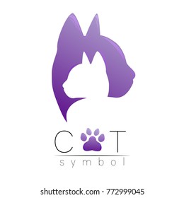 Cat care Logo Violet modern gradient on white background. Isolated Vector Illustration. Paw pet symbol. Zoopsychology, shop, logotype, web, concept, identity, clinic, veterinary, animal feed sign.