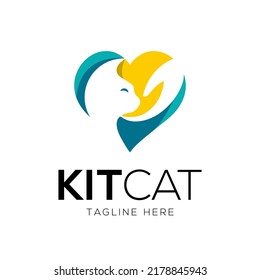 Cat care and love logo design template with negative space style