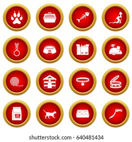 Cat care tools icon red circle set isolated on white background
