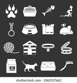 Cat care tools icons set vector white isolated on grey background 