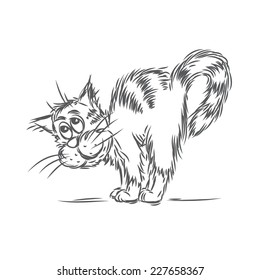 Cat caress. Vector sketch.