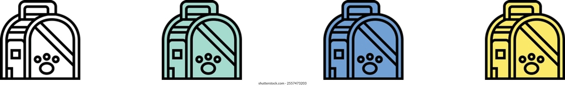 cat carrier icon. Outline, Green, Blue and Yellow Style Design Isolated On White Background