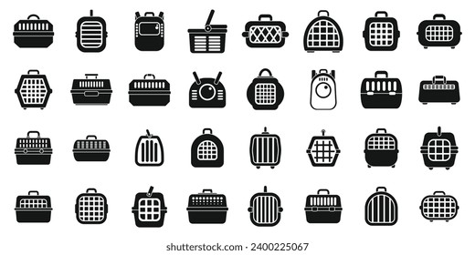 Cat carrier icons set simple vector. Cage canine carrier. Crate dog pet