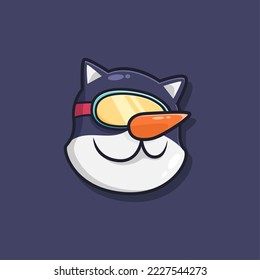 Cat with Carrot Nose Cartoon Monster Vector for Winter. Cat With Eye Glass Cartoon Monsters Isolated. Design for Print, Party Decoration, T Shirt, Illustration, Logo, Emblem or Sticker