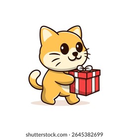 cat carrying birthday gift box