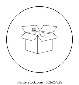 Cat in a carton box icon of vector illustration for web and mobile