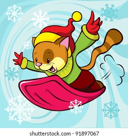 cat cartoon bobsledding