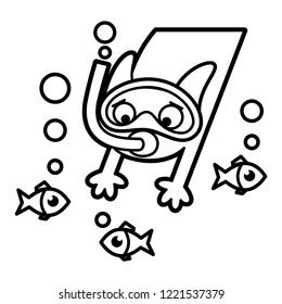 Cat Cartoon character Coloring page Black and white