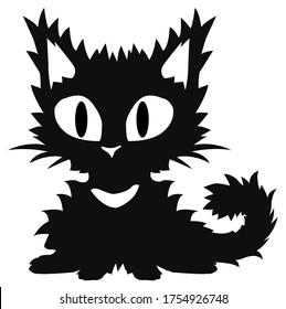 Cat cartoon character fuzzy kitten stencil black, vector illustration, vertical, isolated
