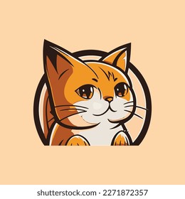 Cat cartoon character logo design illustration.