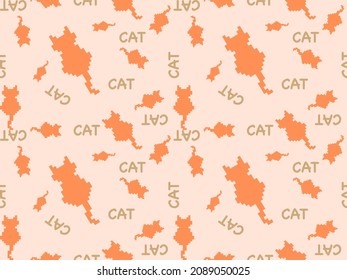 Personaje de caricatura de gato con un patrón impecable sobre fondo naranja. Estilo de píxeles