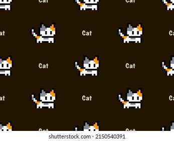 Cat cartoon character seamless pattern on black background.