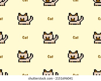 Cat cartoon character seamless pattern on yellow background.