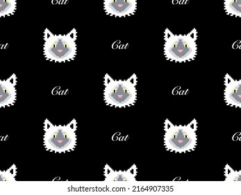 Cat Cartoon Charakter nahtloses Muster auf schwarzem Hintergrund. Pixel-Stil.