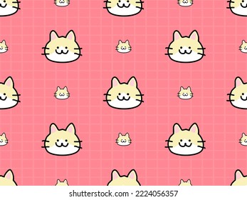 Caracteres de dibujos animados de gato con un patrón transparente en fondo rosa