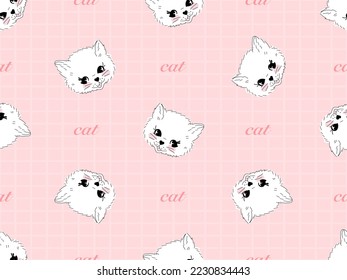 Cat cartoon character seamless pattern on pink background