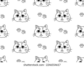 Cat cartoon character seamless pattern on white background